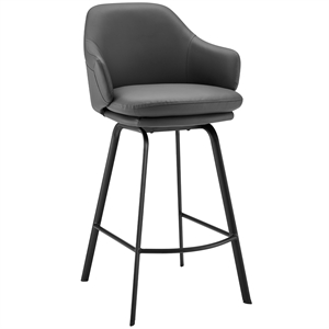 Maklaine 26&quot Modern Faux Leather Swivel Counter Stool in Gray/Black