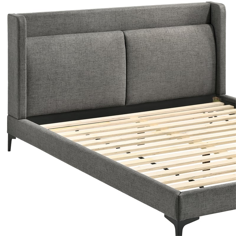 Maklaine Modern Fabric/Wood/Metal Queen Platform Bed in Gray/Black