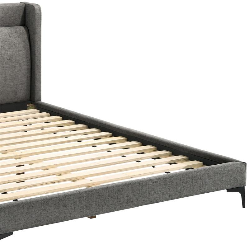 Maklaine Modern Fabric/Wood/Metal Queen Platform Bed in Gray/Black