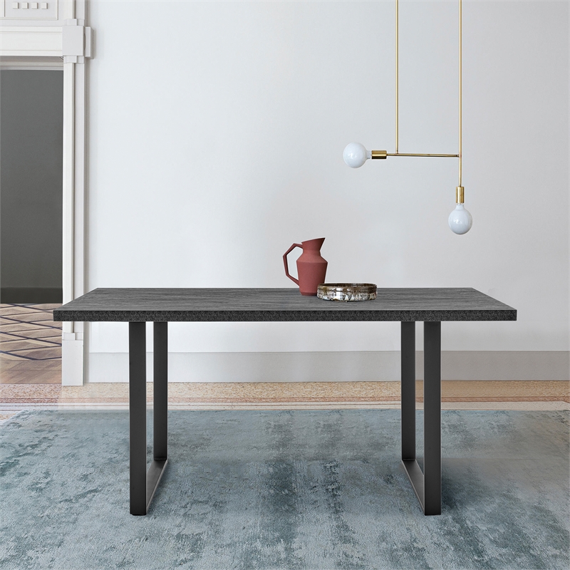 Maklaine Contemporary Wood/Metal Dining Table in Charcoal/Black