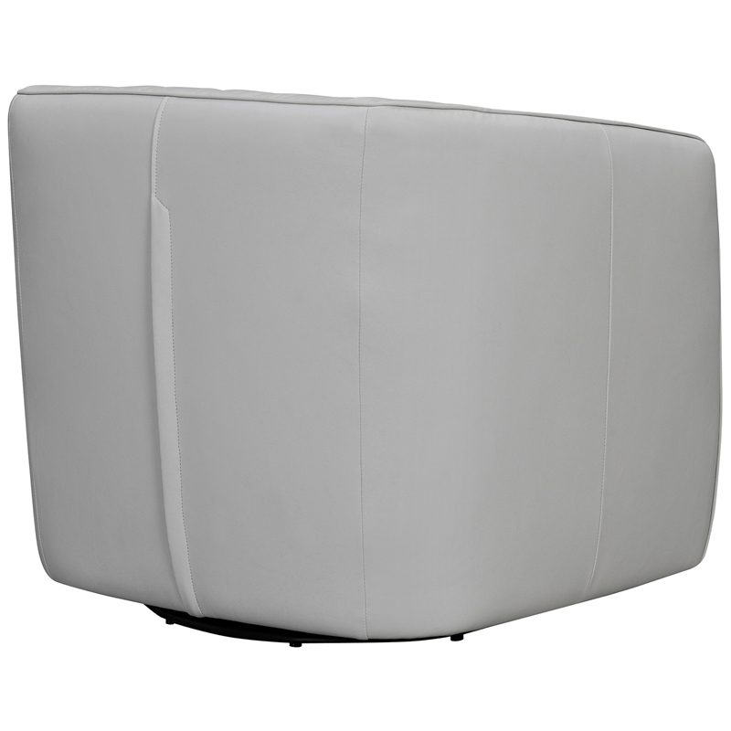 Maklaine Modern Genuine Leather Swivel Barrel Chair in Dove Gray