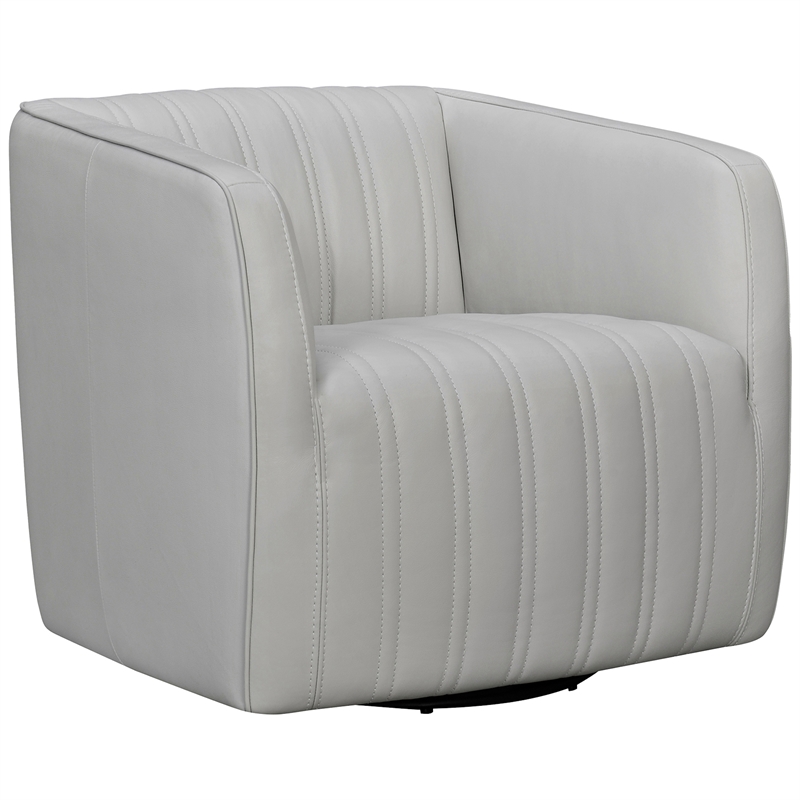 Maklaine Modern Genuine Leather Swivel Barrel Chair in Dove Gray
