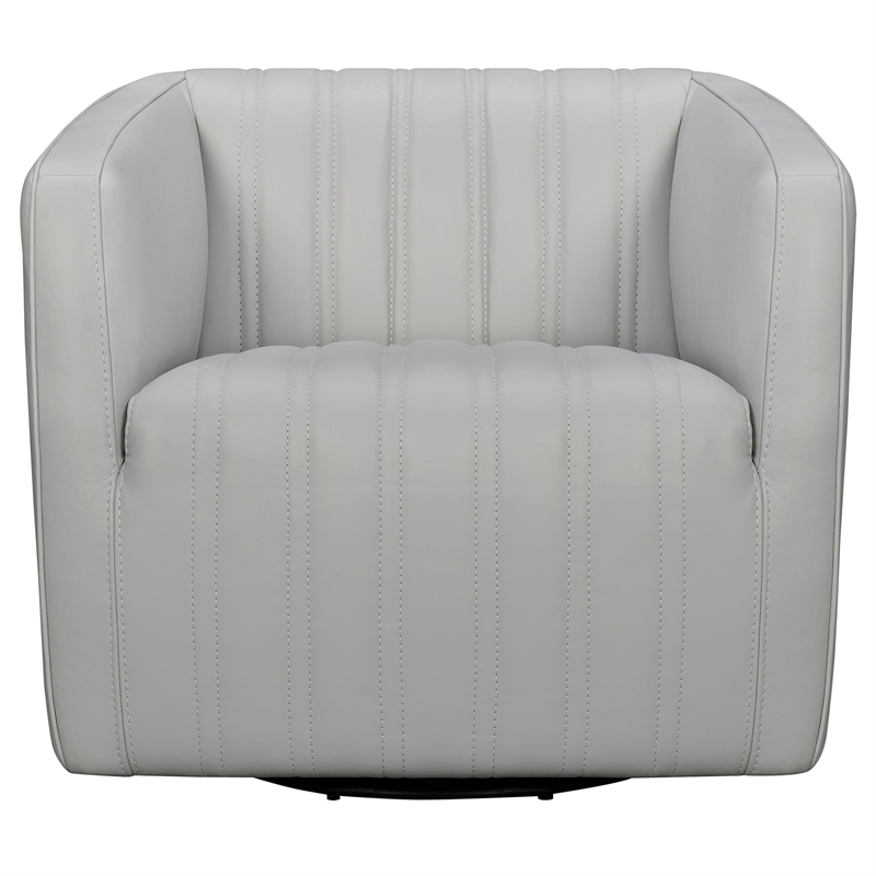 Maklaine Modern Genuine Leather Swivel Barrel Chair in Dove Gray