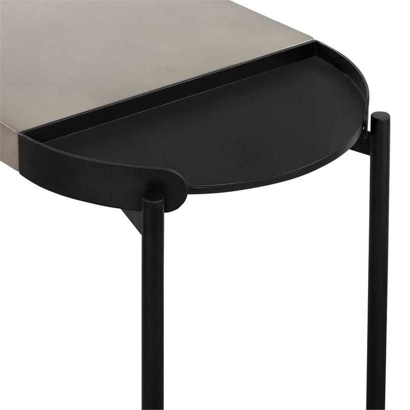 Maklaine Modern Metal/Concrete Stone Console Table in Gray/Black