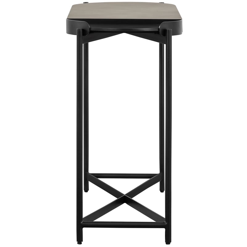 Maklaine Modern Metal/Concrete Stone Console Table in Gray/Black