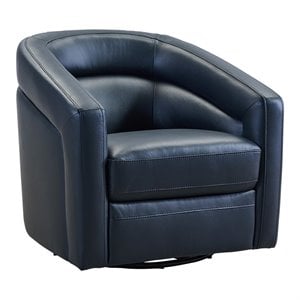 Maklaine Modern Genuine Leather Upholstered Swivel Accent Chair in Black