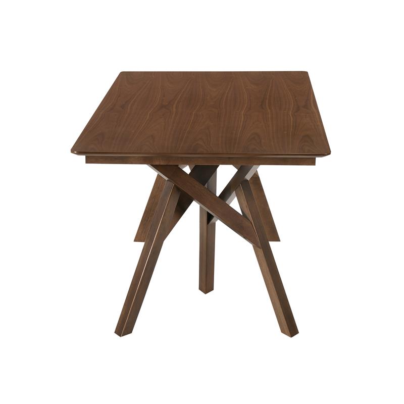 Maklaine Modern Rubberwood and Veneer Dining Table in Walnut