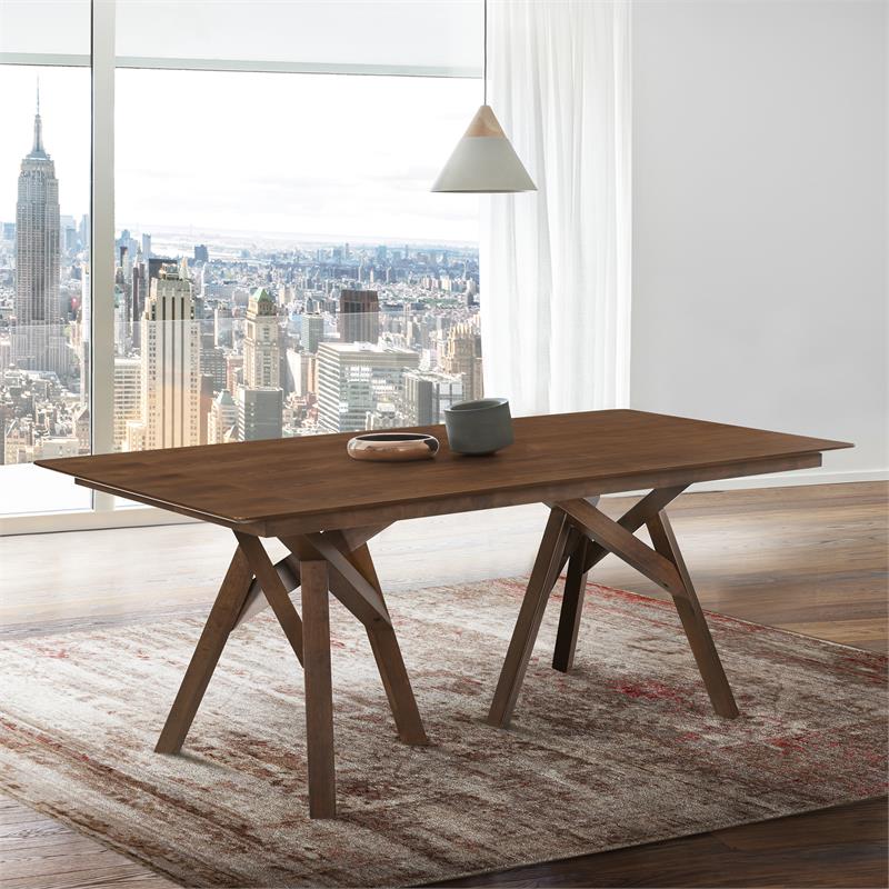 Maklaine Modern Rubberwood and Veneer Dining Table in Walnut