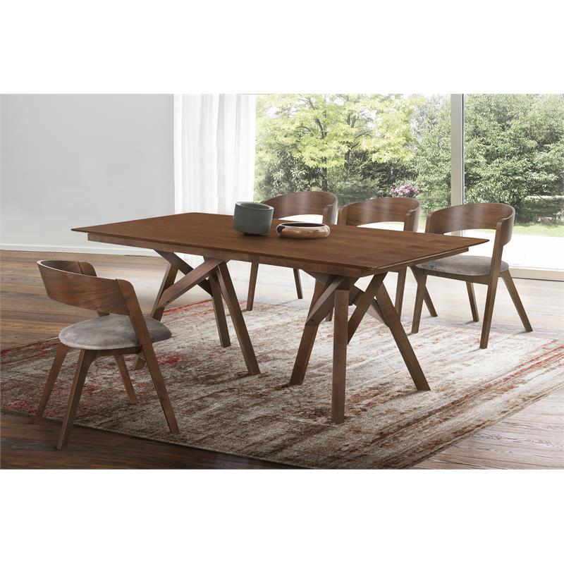 Maklaine Modern Rubberwood and Veneer Dining Table in Walnut
