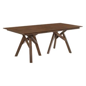 Maklaine Modern Rubberwood and Veneer Dining Table in Walnut