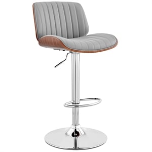 Maklaine 33&quot Modern Faux Leather Bar Stool in Gray/Walnut/Chrome