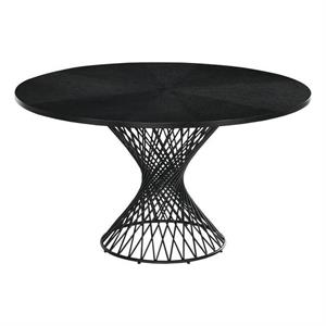 Maklaine 54&quot Round Pedestal Black Wood Dining Table with Epoxy Black Metal Base