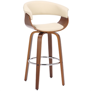Maklaine 27&quot Modern Faux Leather Swivel Counter Stool in Cream