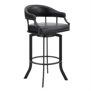 Maklaine Modern 26&quot Faux Leather/Metal/Plywood Swivel Counter Stool in Black