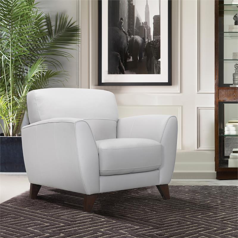 Maklaine Modern Genuine Leather/Wood Chair in Dove Gray/Brown