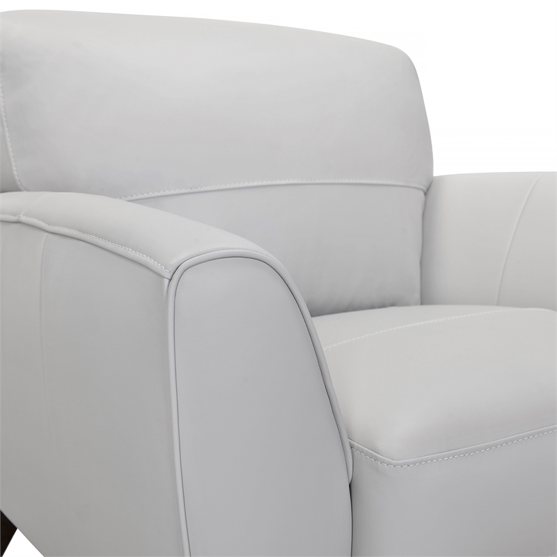 Maklaine Modern Genuine Leather/Wood Chair in Dove Gray/Brown