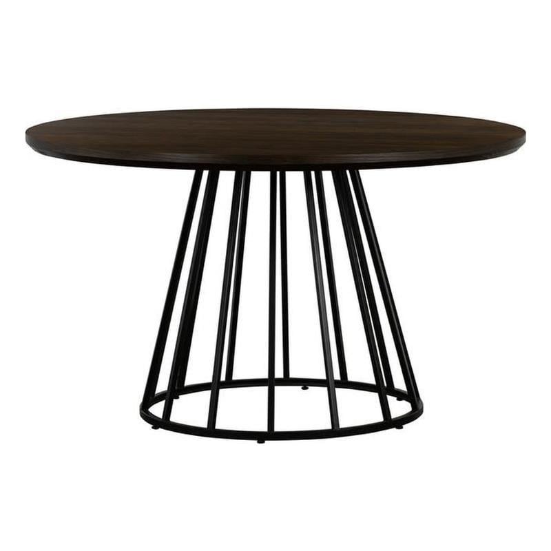 Maklaine Round Contemporary Oak Veneer Wood/Metal Dining Table in Oak