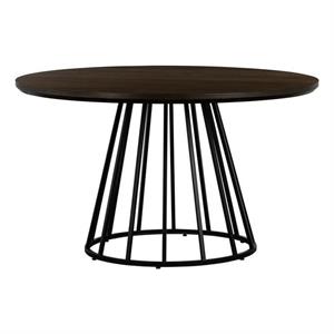 Maklaine Round Contemporary Oak Veneer Wood/Metal Dining Table in Oak