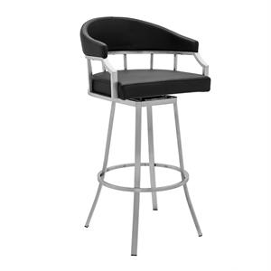 Maklaine 32&quot Modern Faux Leather Upholstered Swivel Counter Stool in Black