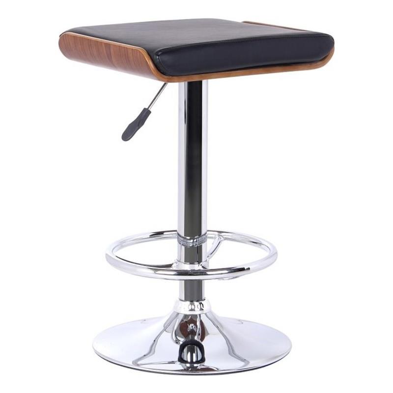 Maklaine Modern Adjustable Faux Leather Bar Stool in Black Finish