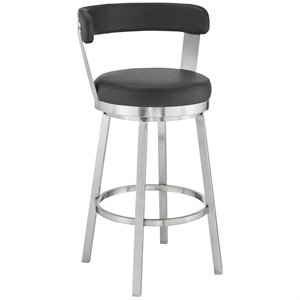 Maklaine 30&quot Modern Faux Leather/Metal Swivel Bar Stool in Black