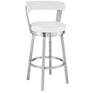 Maklaine 26&quot Modern Faux Leather Swivel Counter Stool in White/Steel