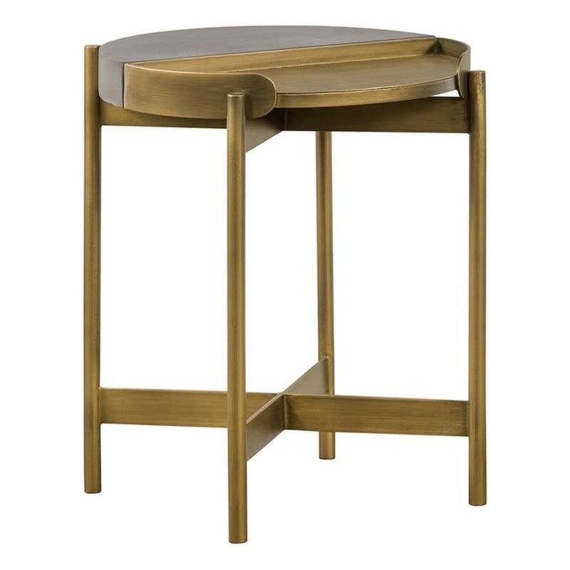 Maklaine Modern Metal/Concrete Finish End Table in Antique Brass/Gray