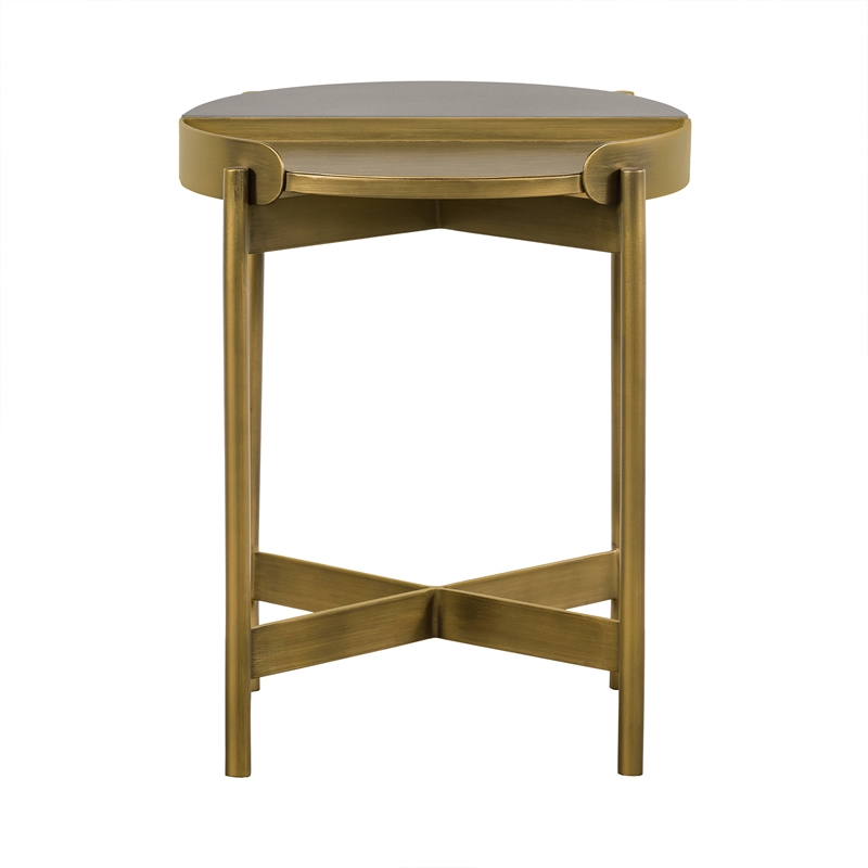 Maklaine Modern Metal/Concrete Finish End Table in Antique Brass/Gray