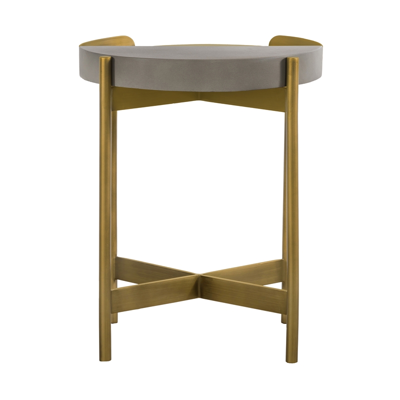 Maklaine Modern Metal/Concrete Finish End Table in Antique Brass/Gray