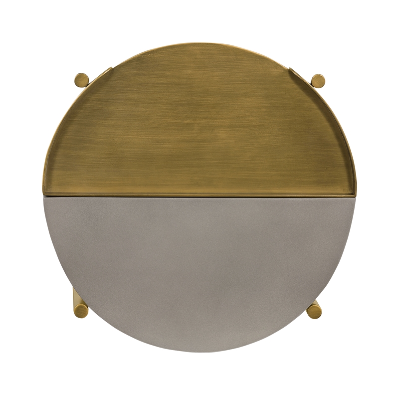 Maklaine Modern Metal/Concrete Finish End Table in Antique Brass/Gray