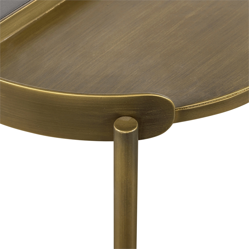 Maklaine Modern Metal/Concrete Finish End Table in Antique Brass/Gray