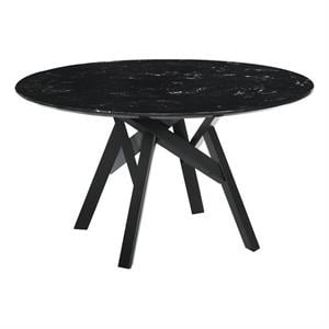 Maklaine 54&quot Round Modern Black Marble Dining Table with Black Wood Legs