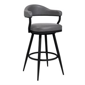Maklaine 30&quot Modern Faux Leather Barstool in Vintage Gray/Black