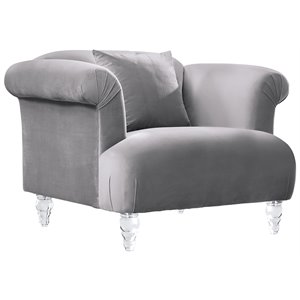 Maklaine Modern Velvet Upholstered Accent Chair with Acrylic Legs in Gray