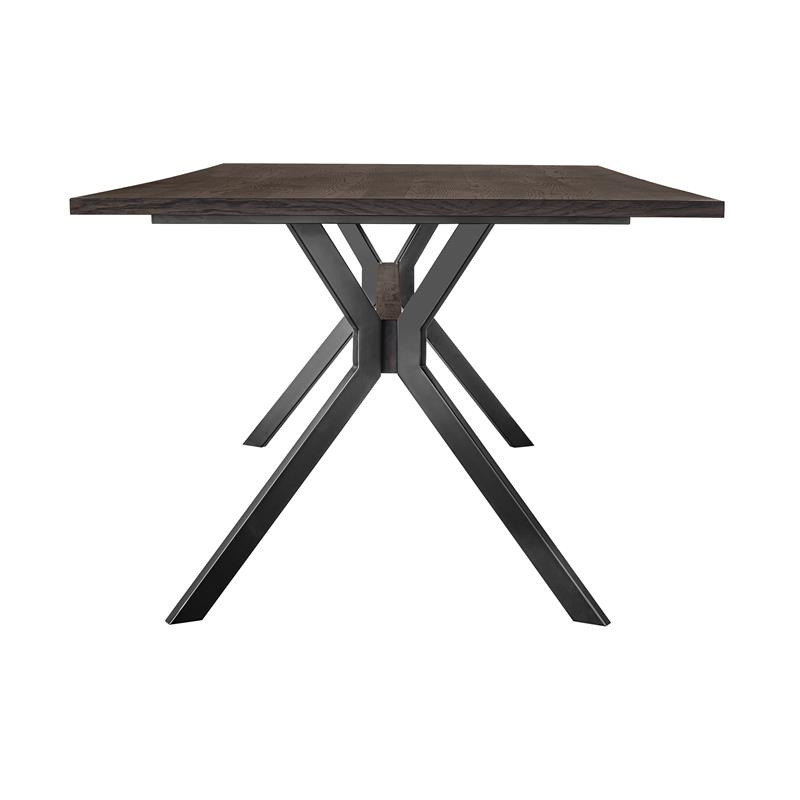 Maklaine Rustic Oak Wood Trestle Base Dining Table In Dark Brown