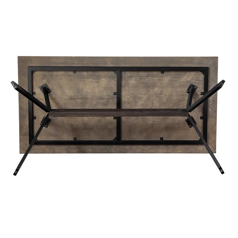 Maklaine Rustic Oak Wood Trestle Base Dining Table In Dark Brown