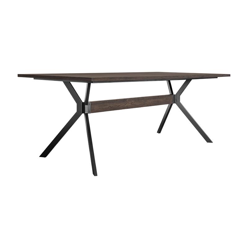 Maklaine Rustic Oak Wood Trestle Base Dining Table In Dark Brown