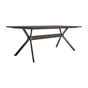 Maklaine Rustic Oak Wood Trestle Base Dining Table In Dark Brown