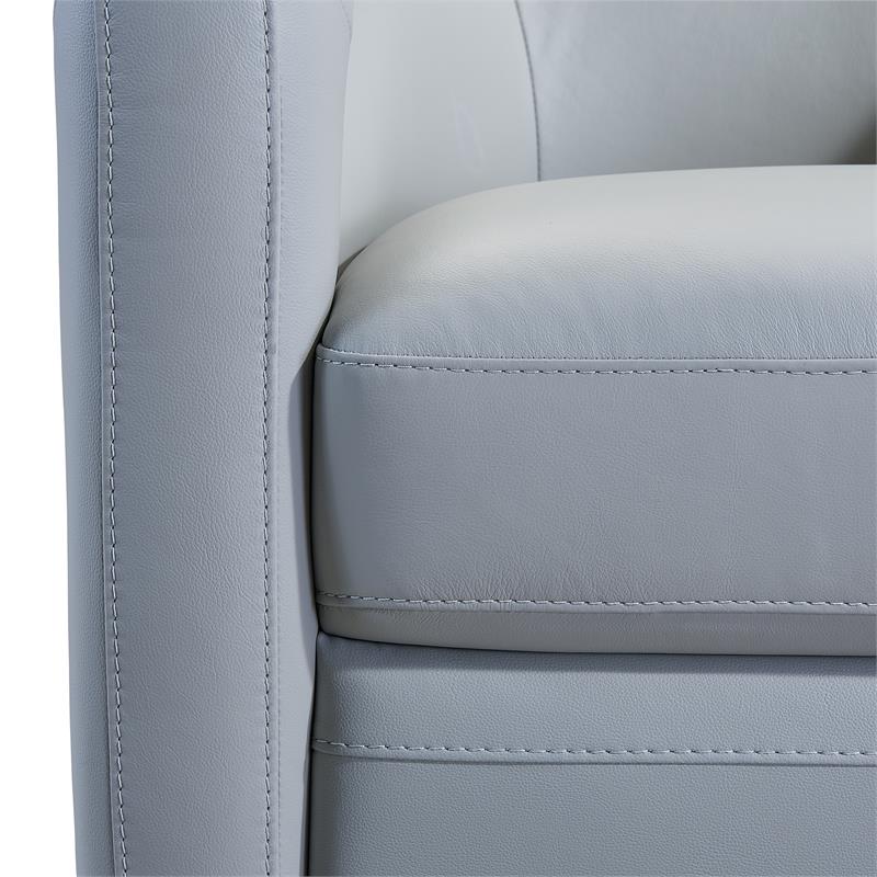 Maklaine Modern Genuine Leather Swivel Accent Chair in Dove Gray