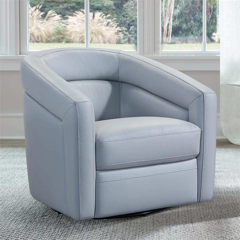 Maklaine Modern Genuine Leather Swivel Accent Chair in Dove Gray