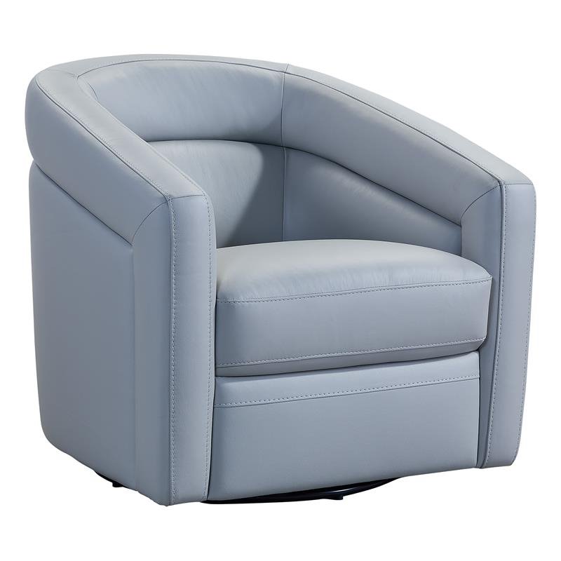 Maklaine Modern Genuine Leather Swivel Accent Chair in Dove Gray