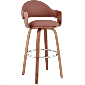 Maklaine 26&quot Modern Faux Leather/Plywood Counter Stool in Brown/Walnut