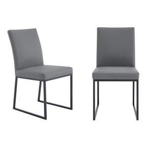 Maklaine Contemporary Faux Leather Dining Side Chair in Gray (Set of 2)