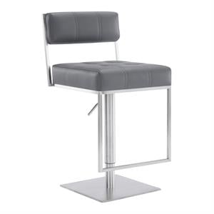 Maklaine Contemporary 34&quot Faux Leather Swivel Adjustable Bar Stool in Gray
