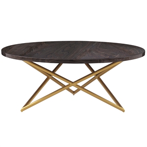 Maklaine Modern Veneer Wood/Metal Coffee Table in Brown/Brushed Gold