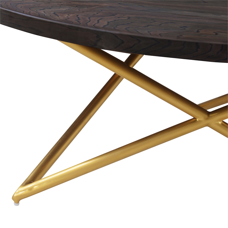 Maklaine Modern Veneer Wood/Metal Coffee Table in Brown/Brushed Gold