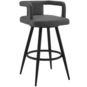 Maklaine 26&quot Modern Faux Leather Swivel Counter Stool in Black/Gray