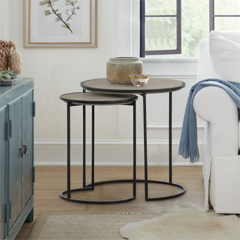 Maklaine 2-Piece Modern Metal Nesting End Table Set in Black