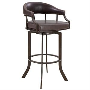 Maklaine 26&quot Modern Faux Leather Swivel Counter Stool in Brown/Auburn Bay