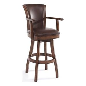 Maklaine 30&quot Modern Faux Leather Swivel Bar Stool in Kahlua Brown/Chestnut